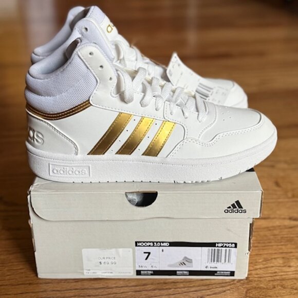 ADIDAS: YOUTH GIRLS/WOMENS 'HOOPS 3.0 MID' GYM SHOES-SIZE Y7/W8.5 **NEW IN BOX** - Picture 5 of 7